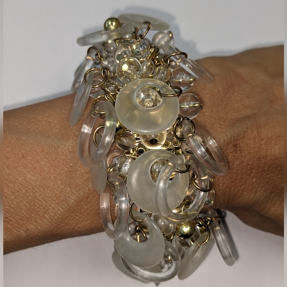 EVC GOLD TONE CLEAR & FROSTED DISCS  EXPANSION CHA CHA BRACELET - Picture 3 of 7